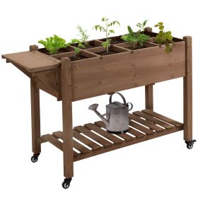 Outsunny Raised Garden Bed with 8 Grow Grids, Wooden Outdoor Plant Box Stand with Folding Side Table and Wheels, 49" x 21" x 34", for Vegetables Outsunny Raised Garden Bed with 8 Grow Grids, Wooden Outdoor Plant Box Stand with Folding Side Table and Wheels, 49" x 21" x 34", for Vegetables