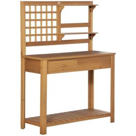 Potting Bench Table, Garden Work Bench, Outdoor Wooden Workstation with Tiers of Shelves and Drawer for Patio, Courtyards, Balcony, Brown (Option: Brown-1140x575x305 mm)