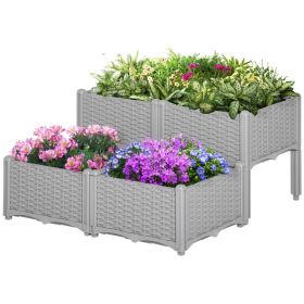 4-Piece Raised Garden Bed with Legs, Self-Watering Planter Box Raised Bed to Grow Flowers, Herbs & Vegetables, Gray (Option: Gray-460x460x380 mm)