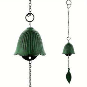 1pc, Creative Japanese Cast Iron Wind Chime Hanging Decoration, Metal Retro Hanging Leaf Bell, Balcony Outdoor Garden Hanging Decoration (Color: green)
