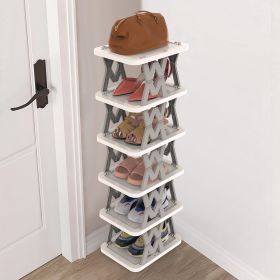 6 Tier Foldable Shoe Rack Vertical Shoe Organizer Narrow Shoe Rack for Small Spaces Space Saving Free Standing for Corner Entryway Hallway Bedroo (Color: grey)